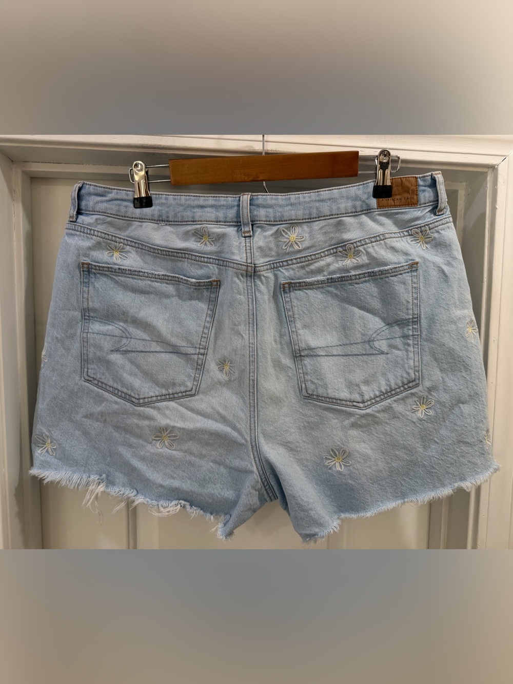 American Eagle Outfitters Daisy Embroidered Distressed Denim Mom Shorts Size 18
